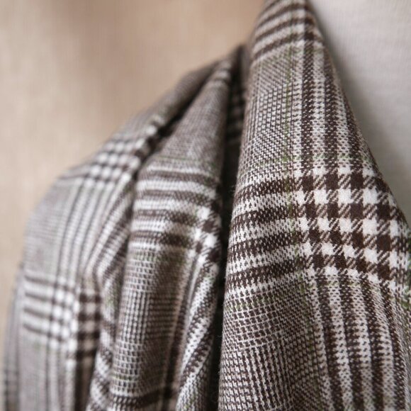 Handmade Brown White Plaid Large Wrap Scarf - Picture 4 of 10
